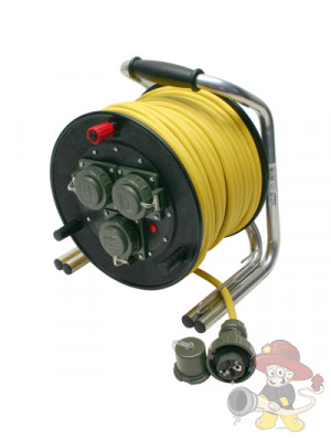 Vollgummi-Leitungsroller, 230V/16A, 50 m gelbes Kabel , druckwasserdicht,